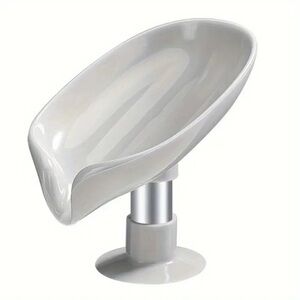 Grey Leaf Shape Soap Box Drain Holder